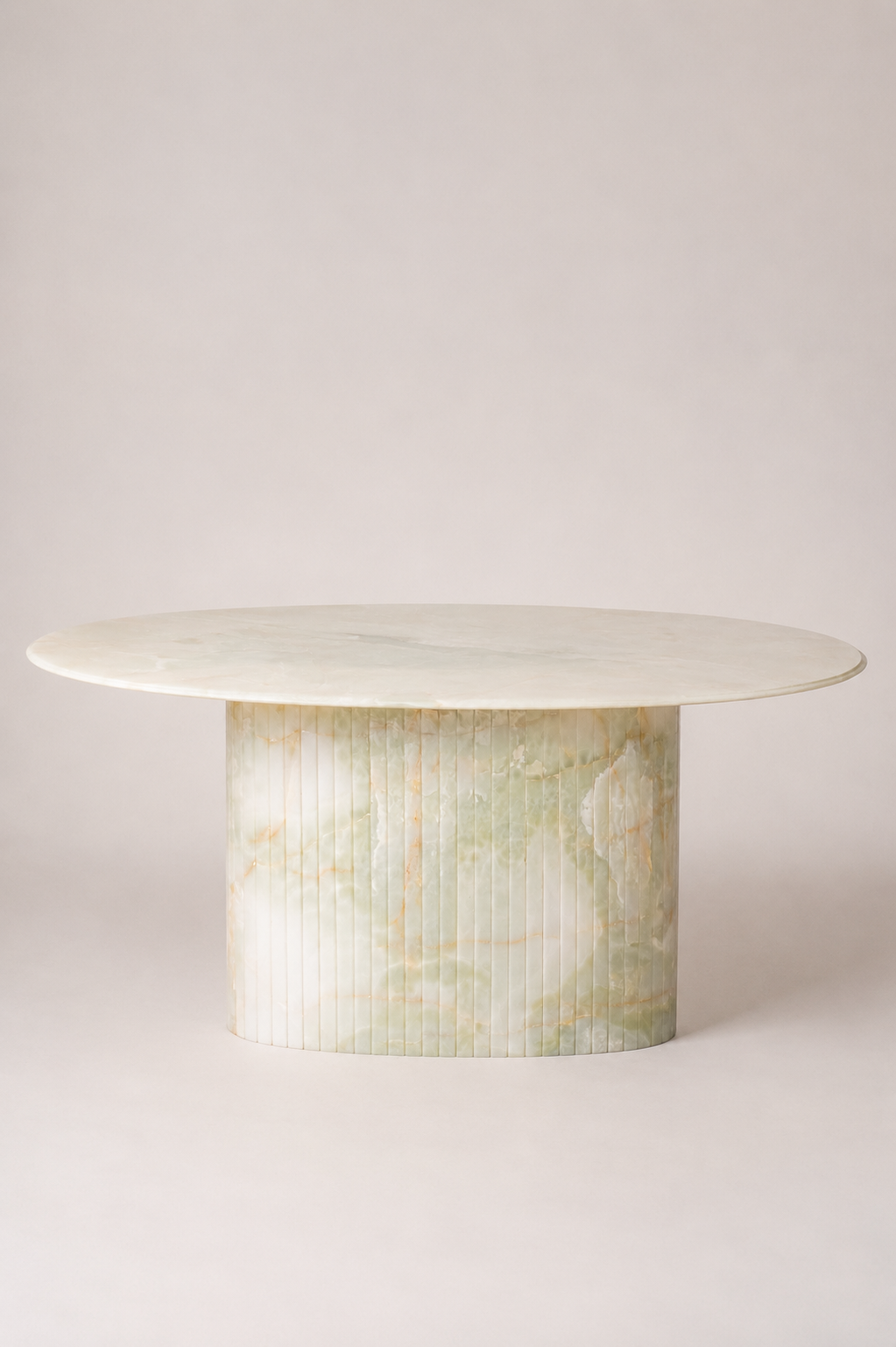 Oval Reed Dining Table In Light Green Onyx