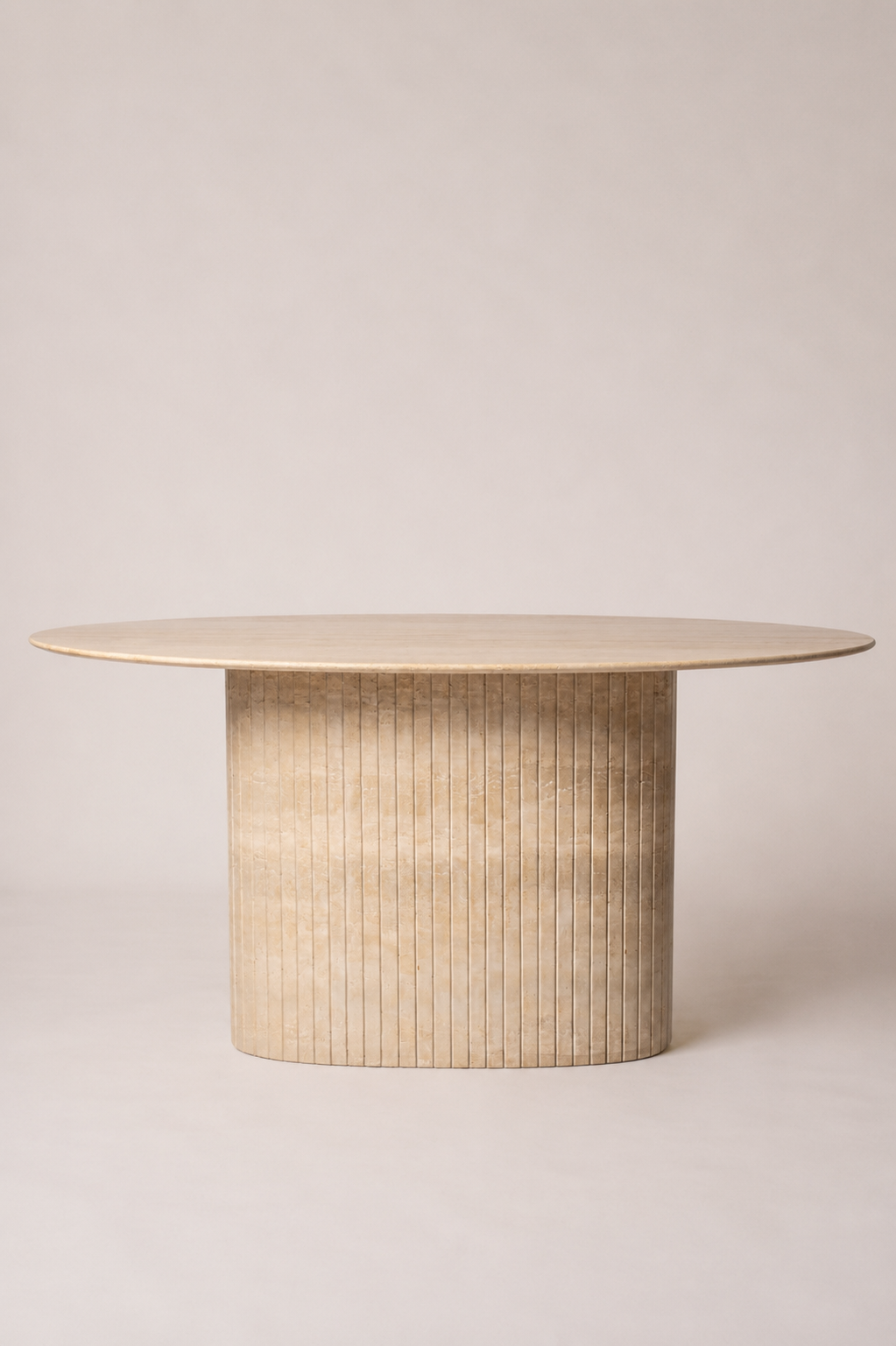 Oval Reed Dining Table In Beige Travertine