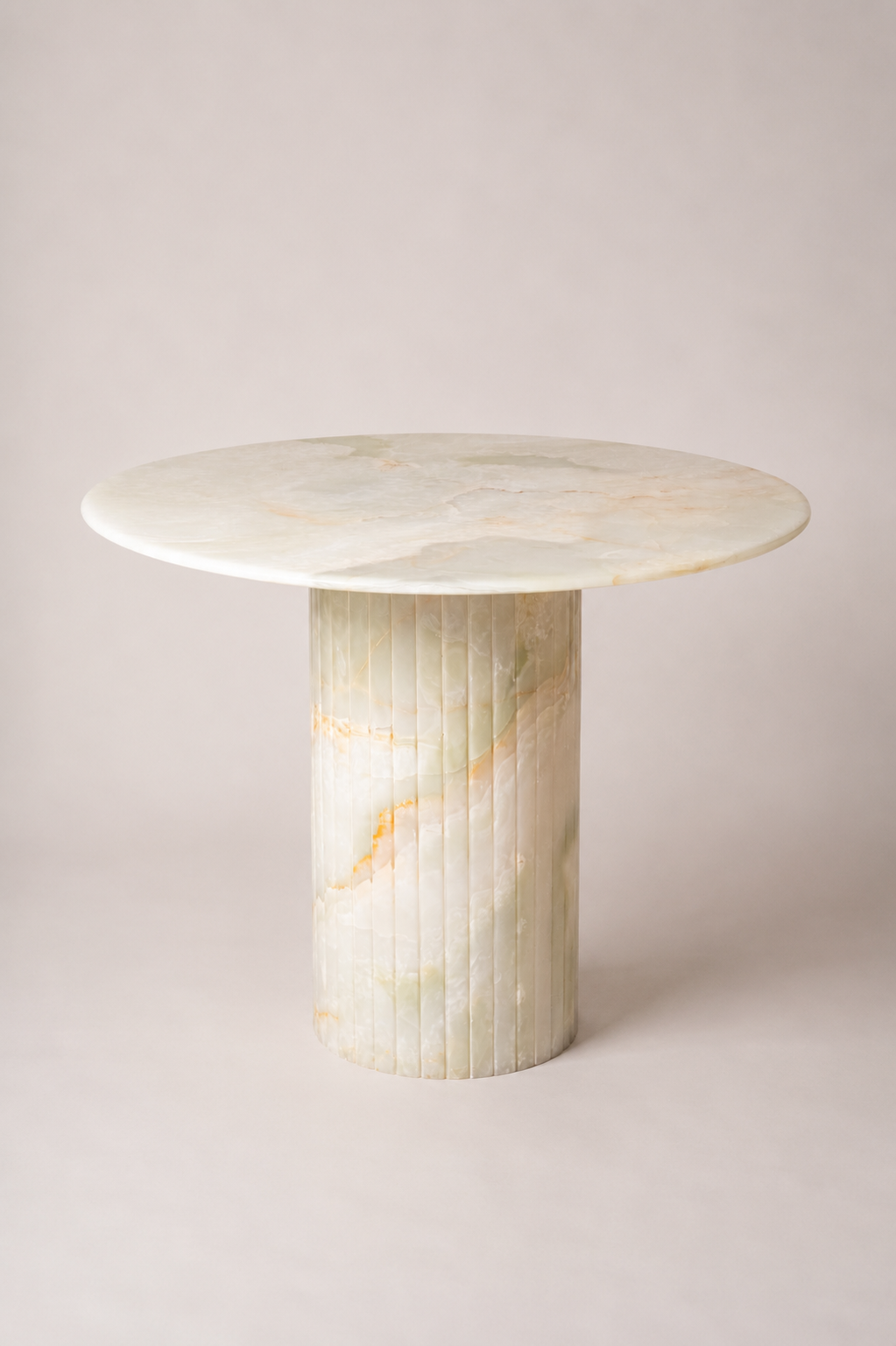 Reed Round Dining Table In Light Green Onyx
