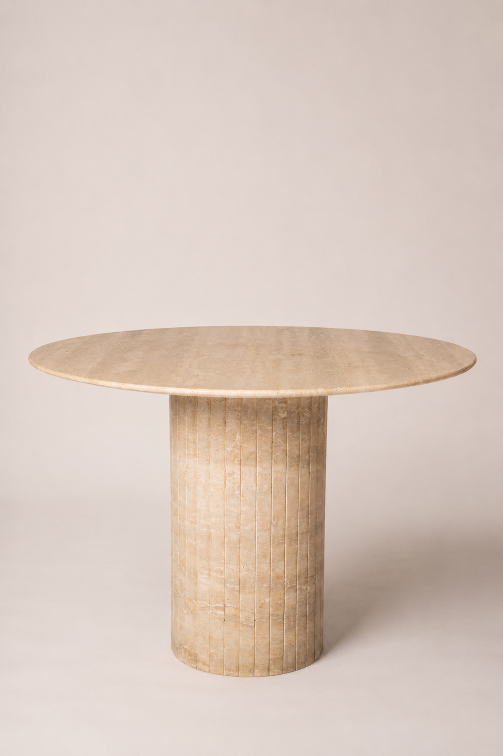 Reed Round Dining Table In Beige Travertine