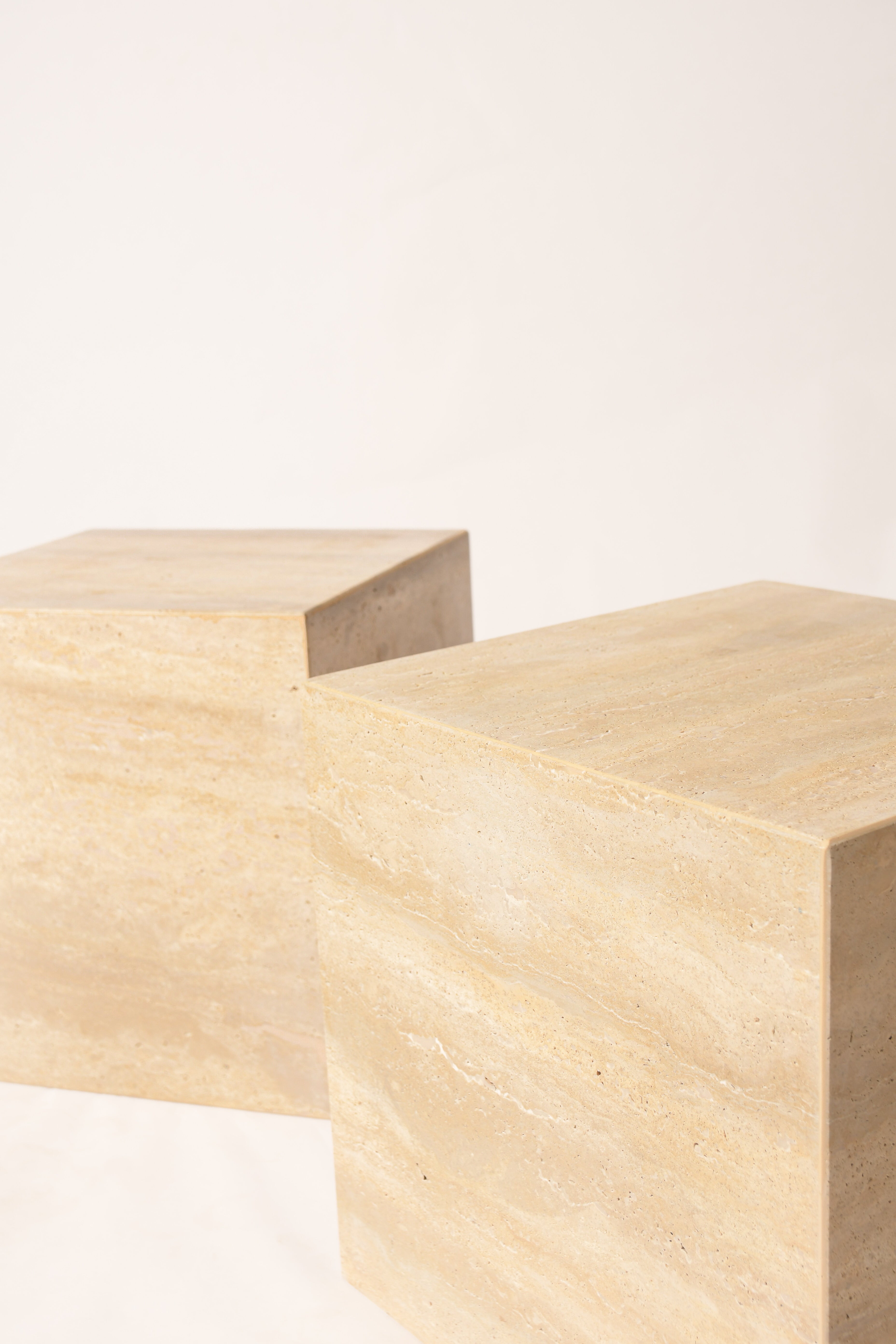 Cube Side Table In Beige Travertine