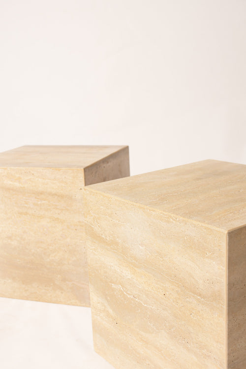 Cube Side Table In Beige Travertine