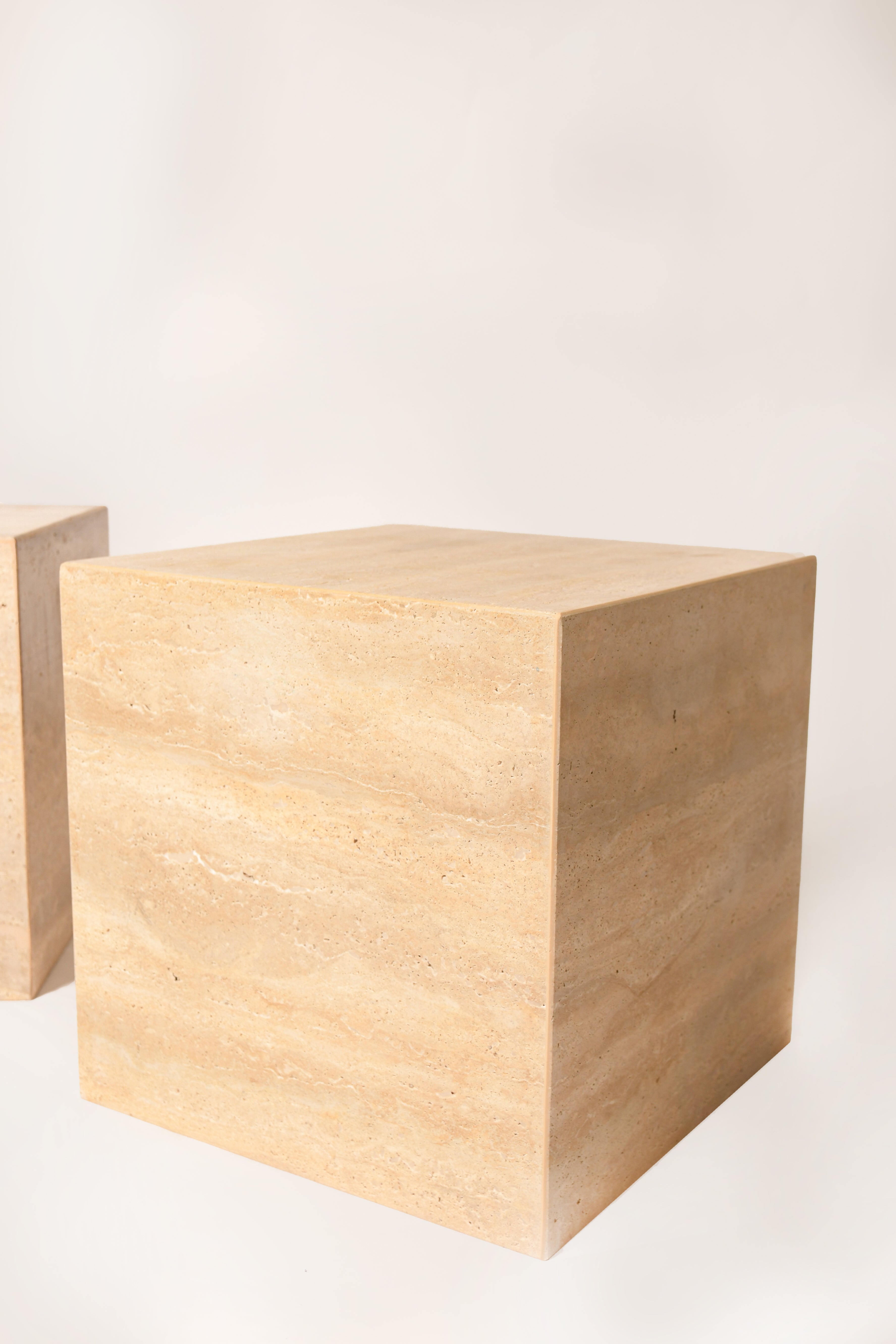 Cube Side Table In Beige Travertine