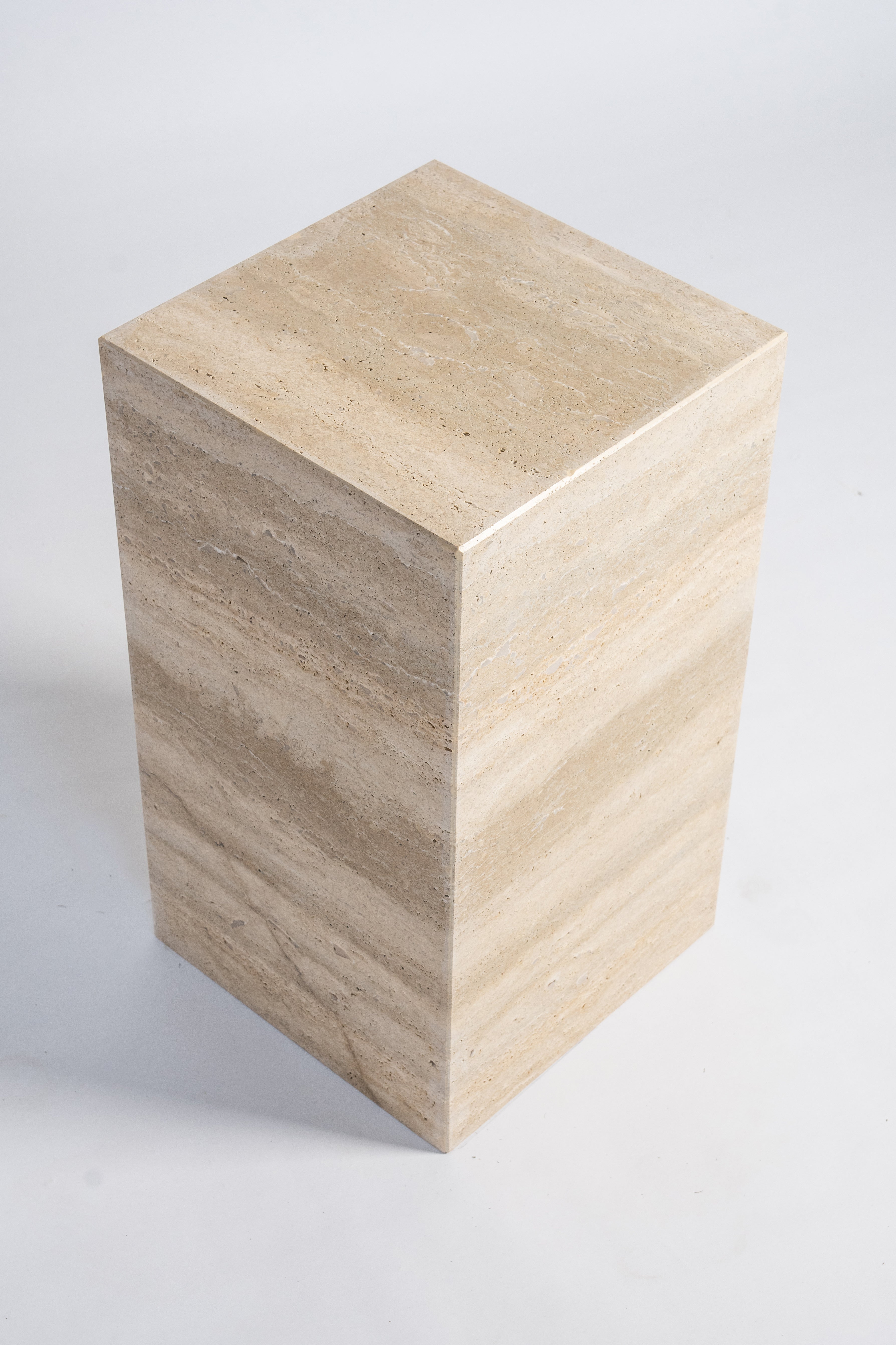 Plinth Side Table In Beige Travertine