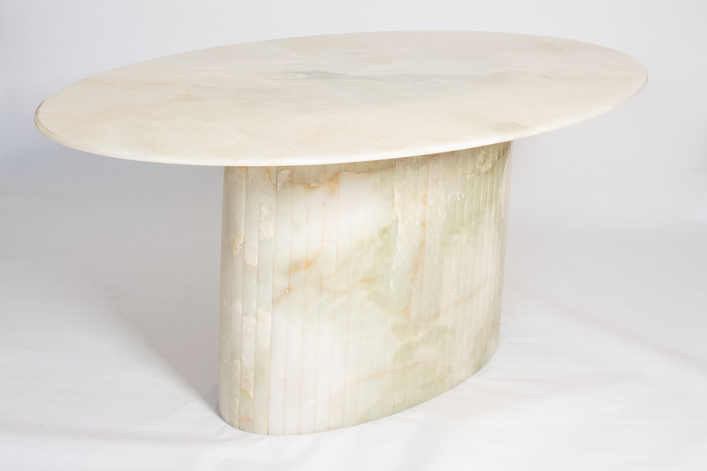 Oval Reed Dining Table In Light Green Onyx