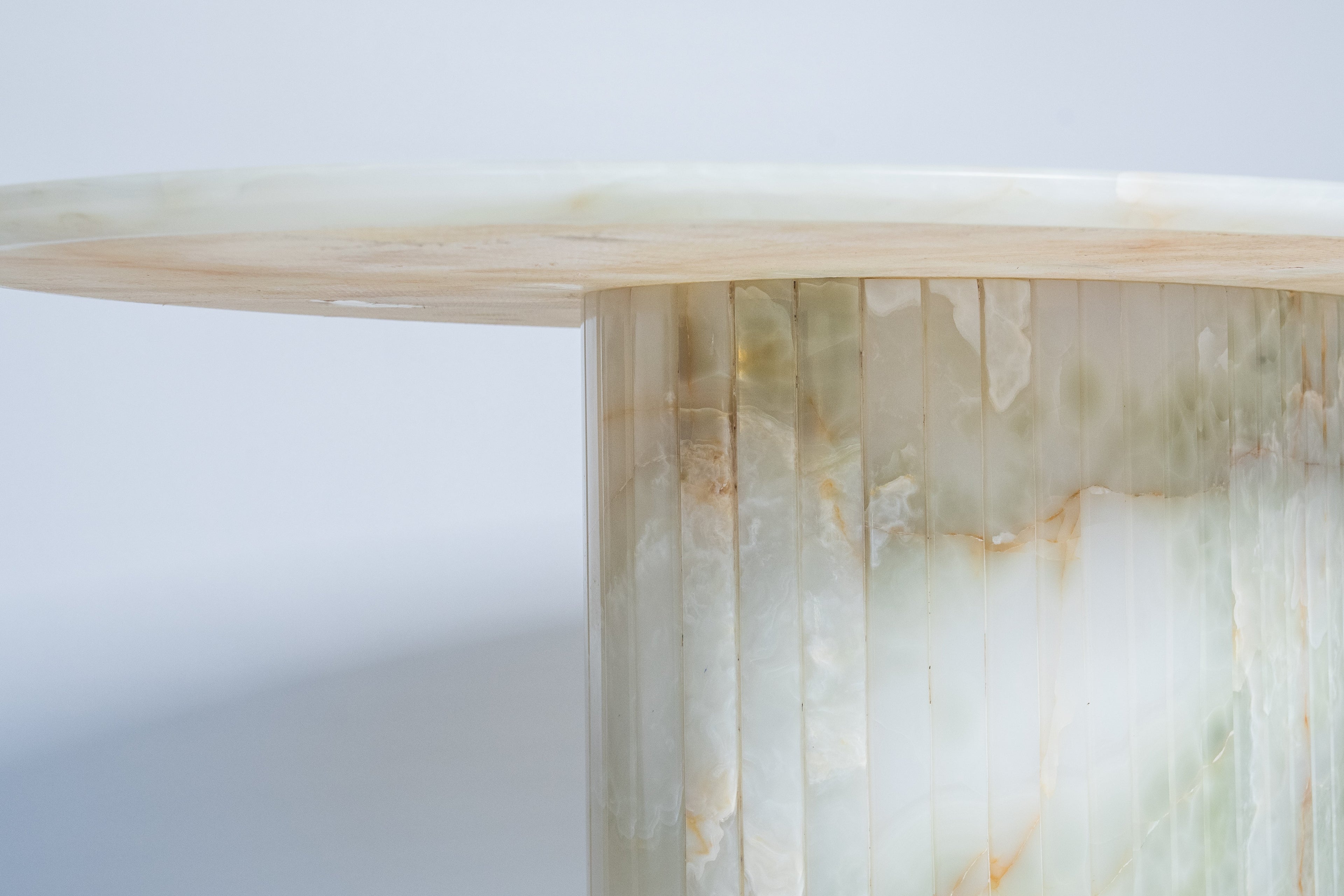 Oval Reed Dining Table In Light Green Onyx