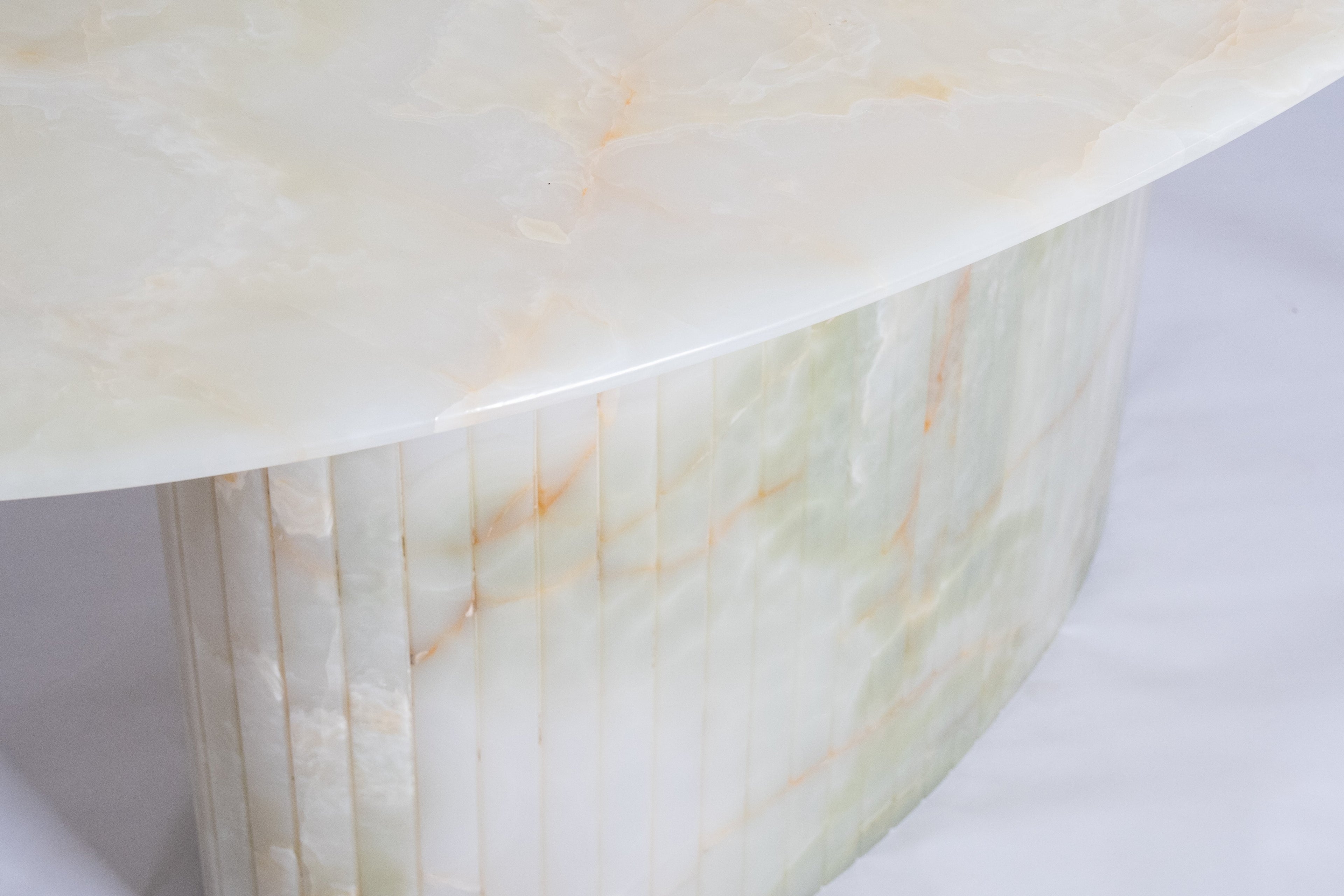 Oval Reed Dining Table In Light Green Onyx
