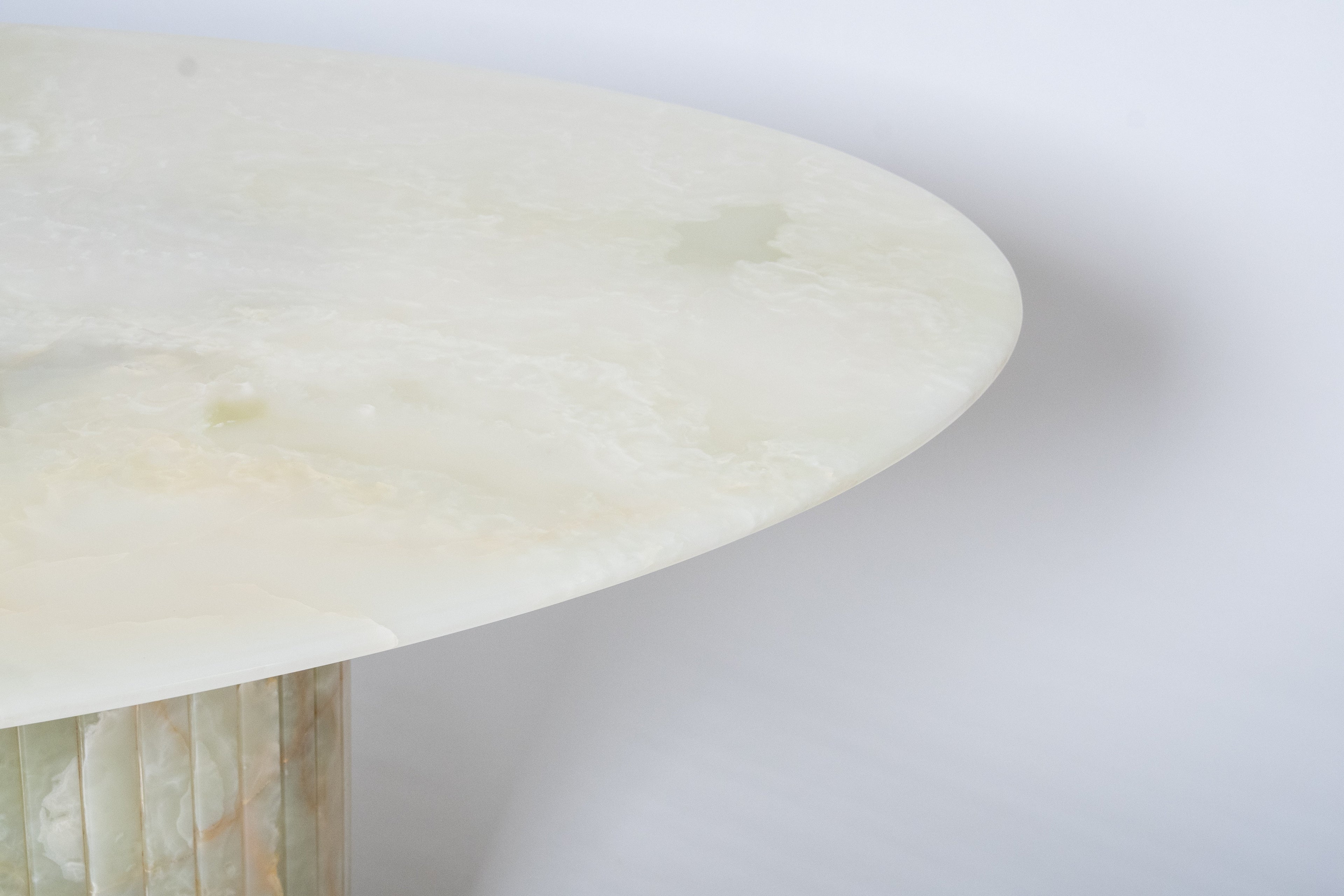 Oval Reed Dining Table In Light Green Onyx