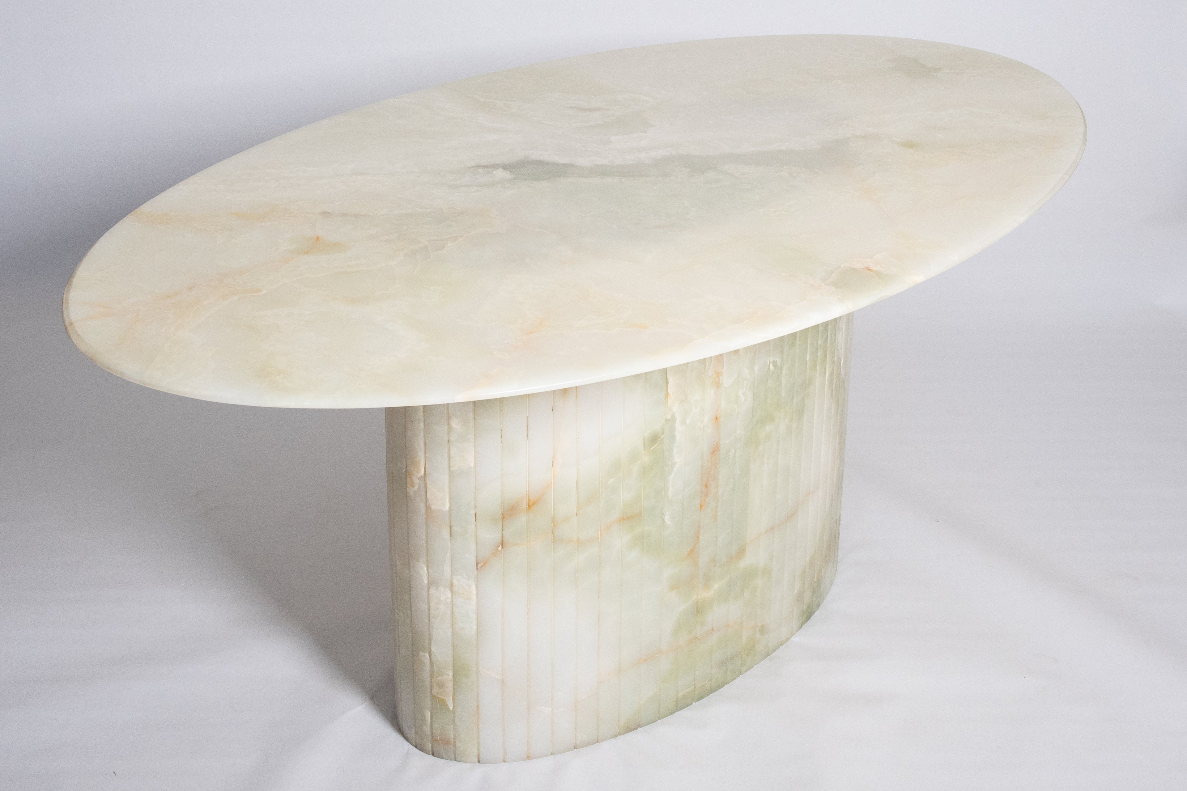 Oval Reed Dining Table In Light Green Onyx