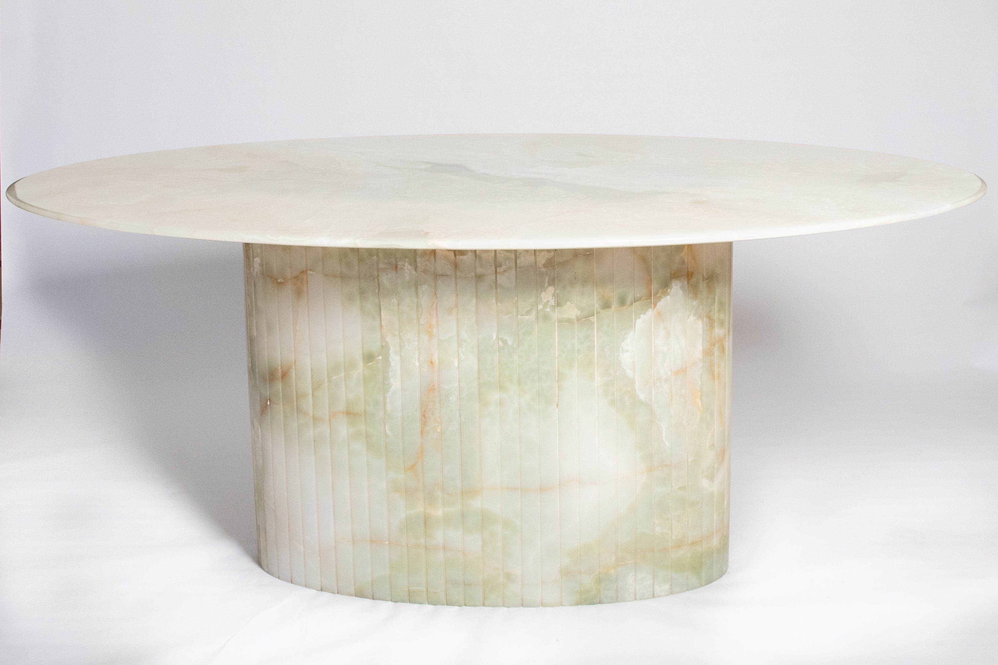 Oval Reed Dining Table In Light Green Onyx