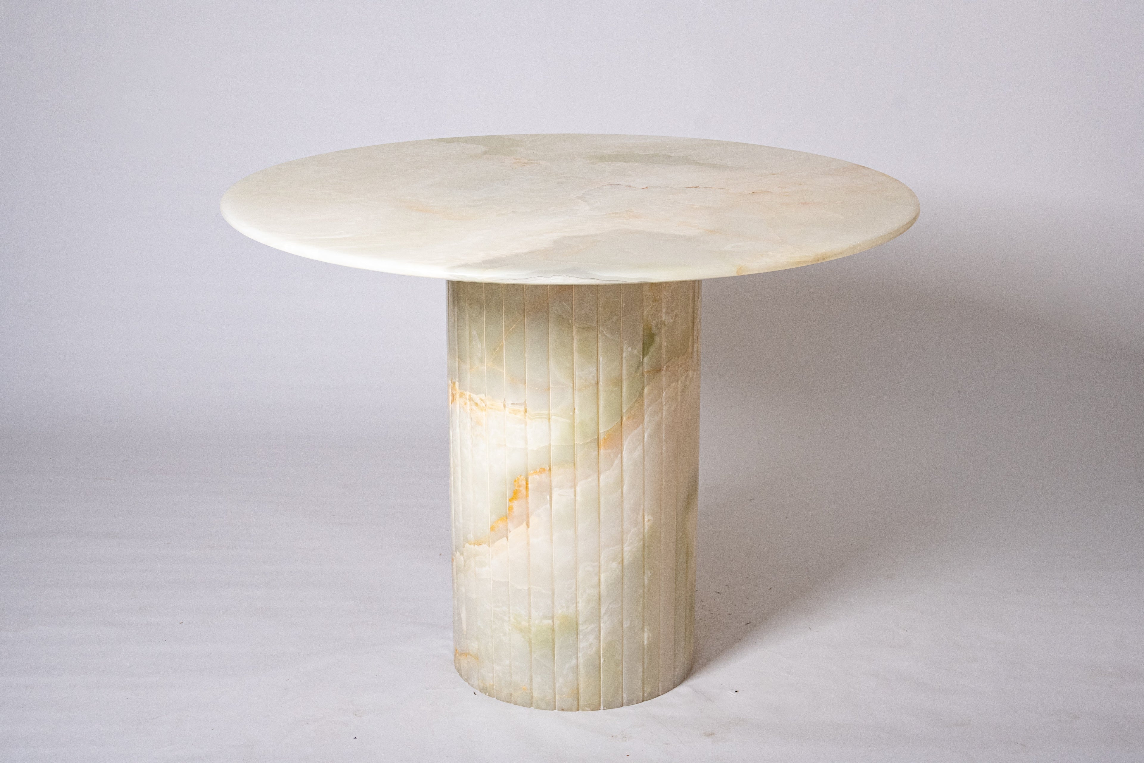 Reed Round Dining Table In Light Green Onyx