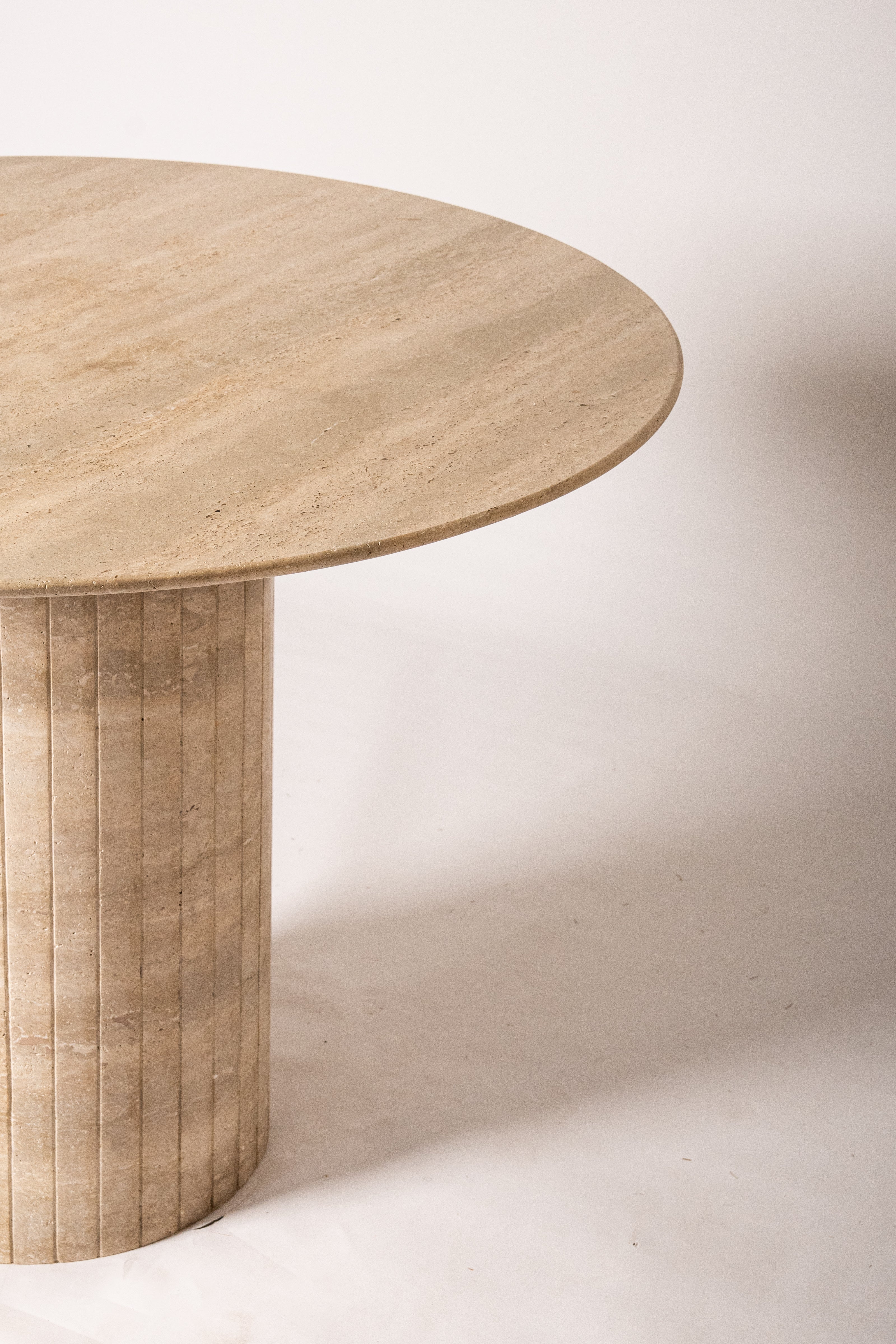 Reed Round Dining Table In Beige Travertine