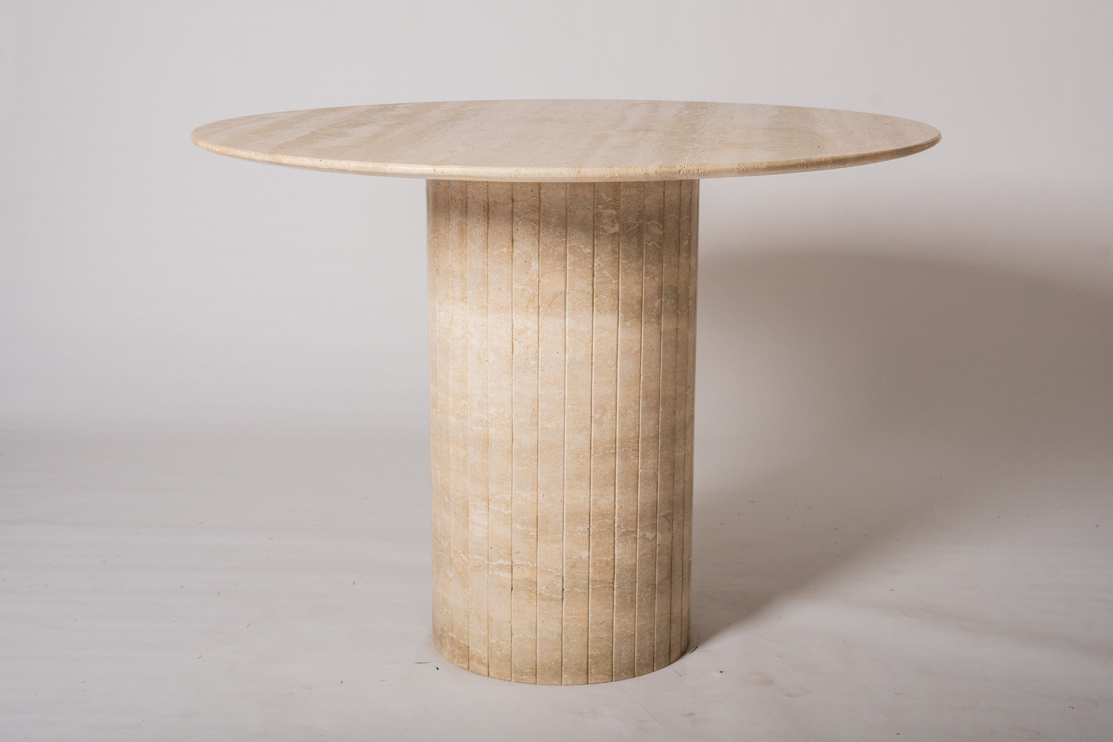 Reed Round Dining Table In Beige Travertine