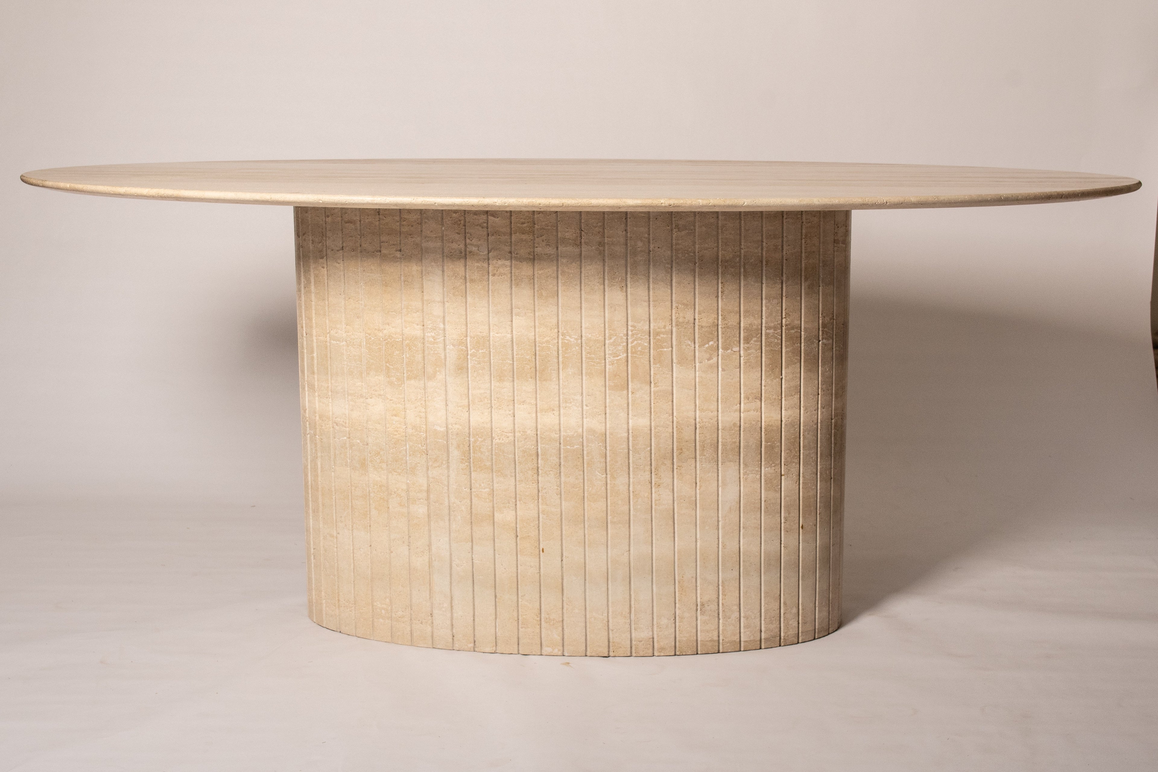 Oval Reed Dining Table In Beige Travertine