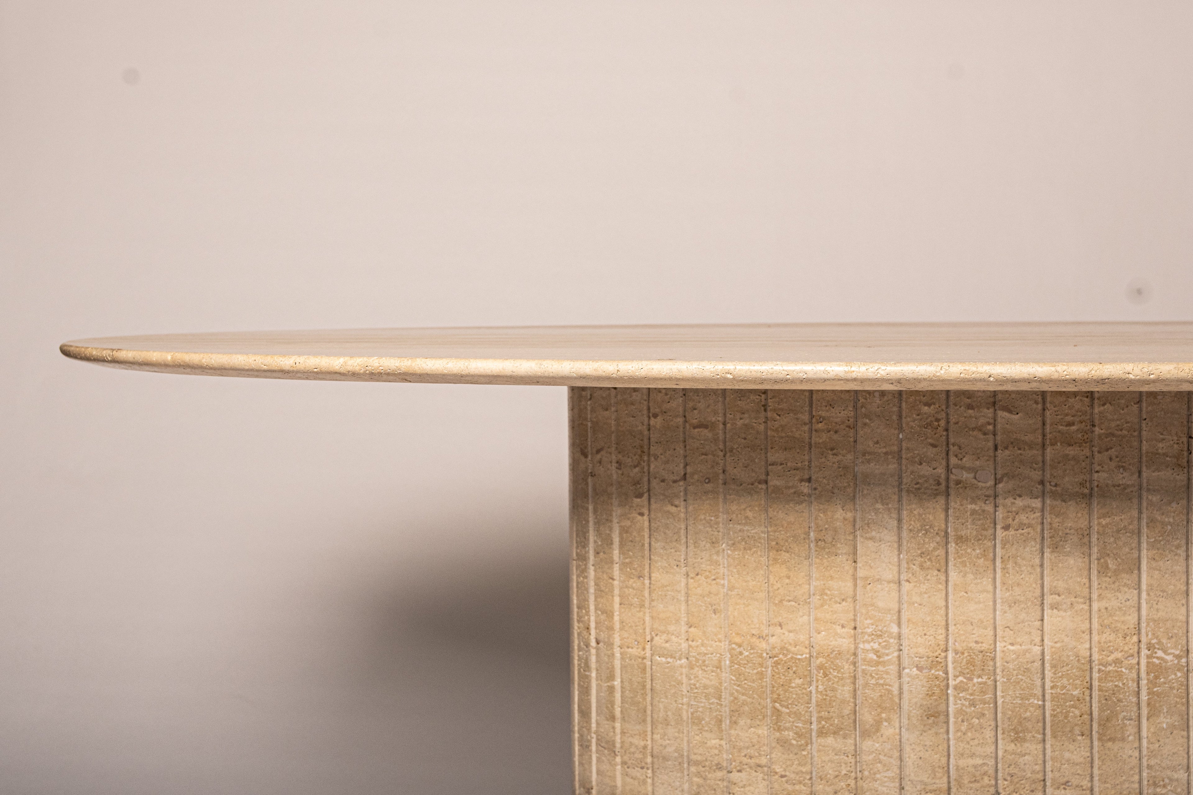 Oval Reed Dining Table In Beige Travertine