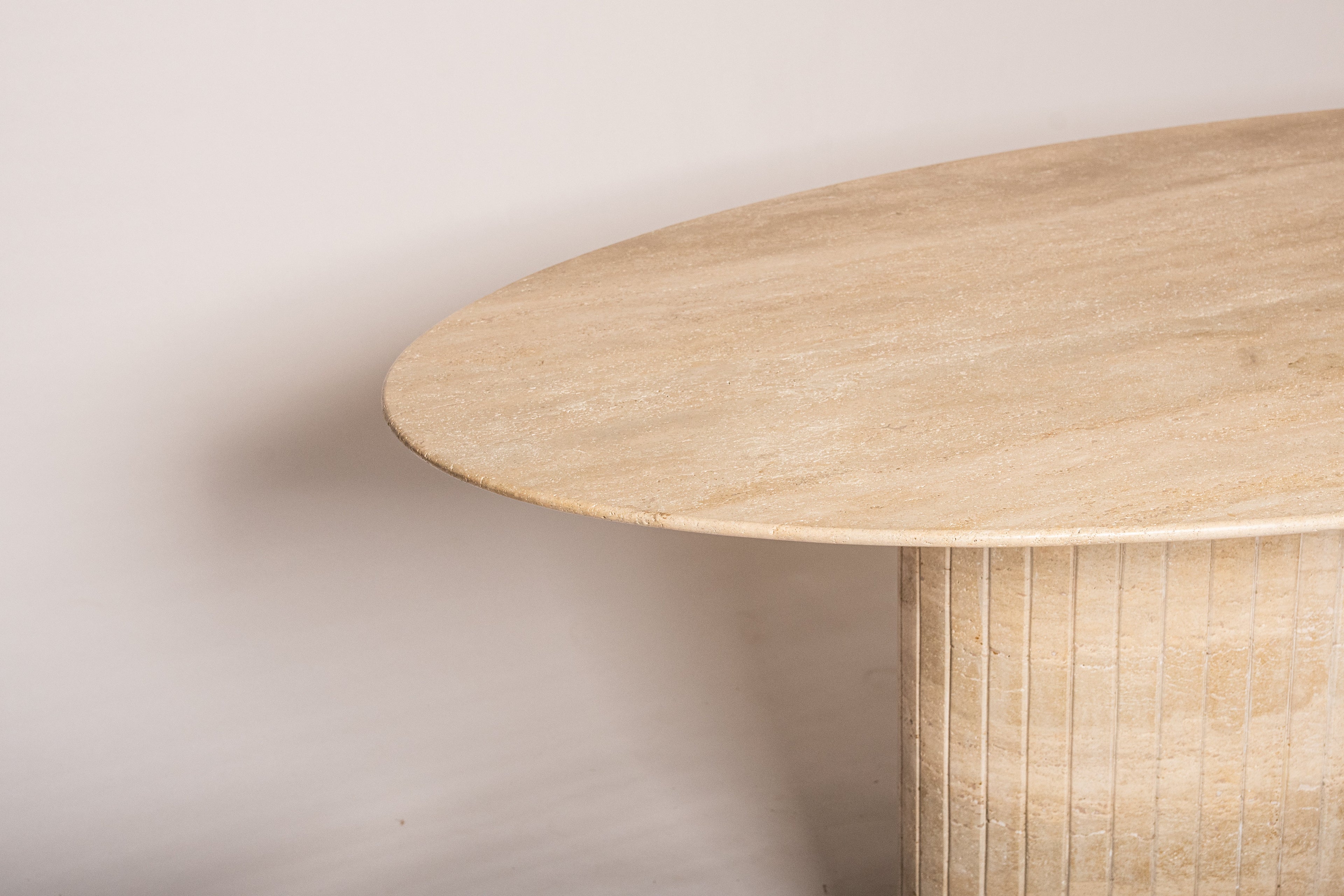 Oval Reed Dining Table In Beige Travertine