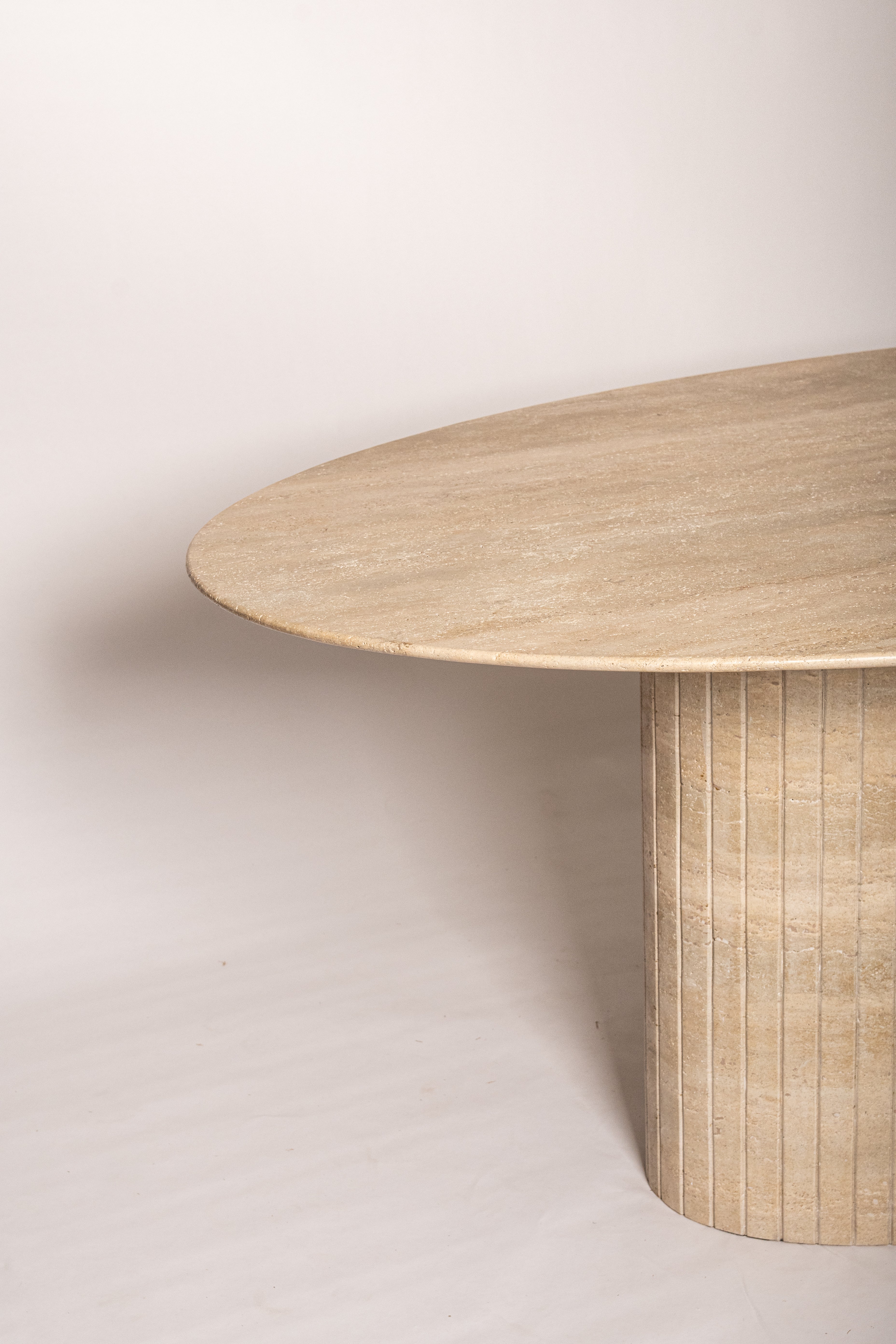 Oval Reed Dining Table In Beige Travertine