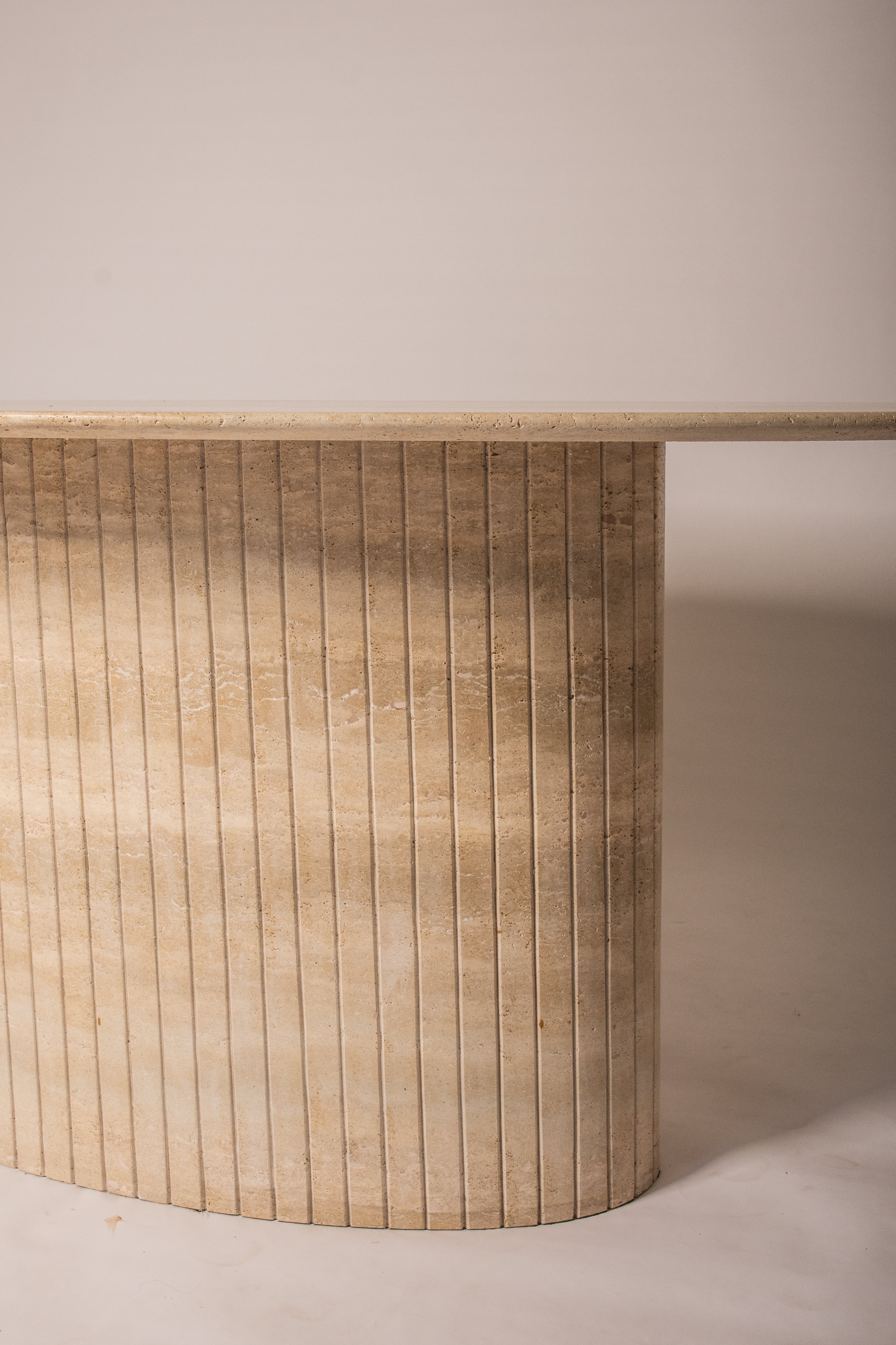 Oval Reed Dining Table In Beige Travertine