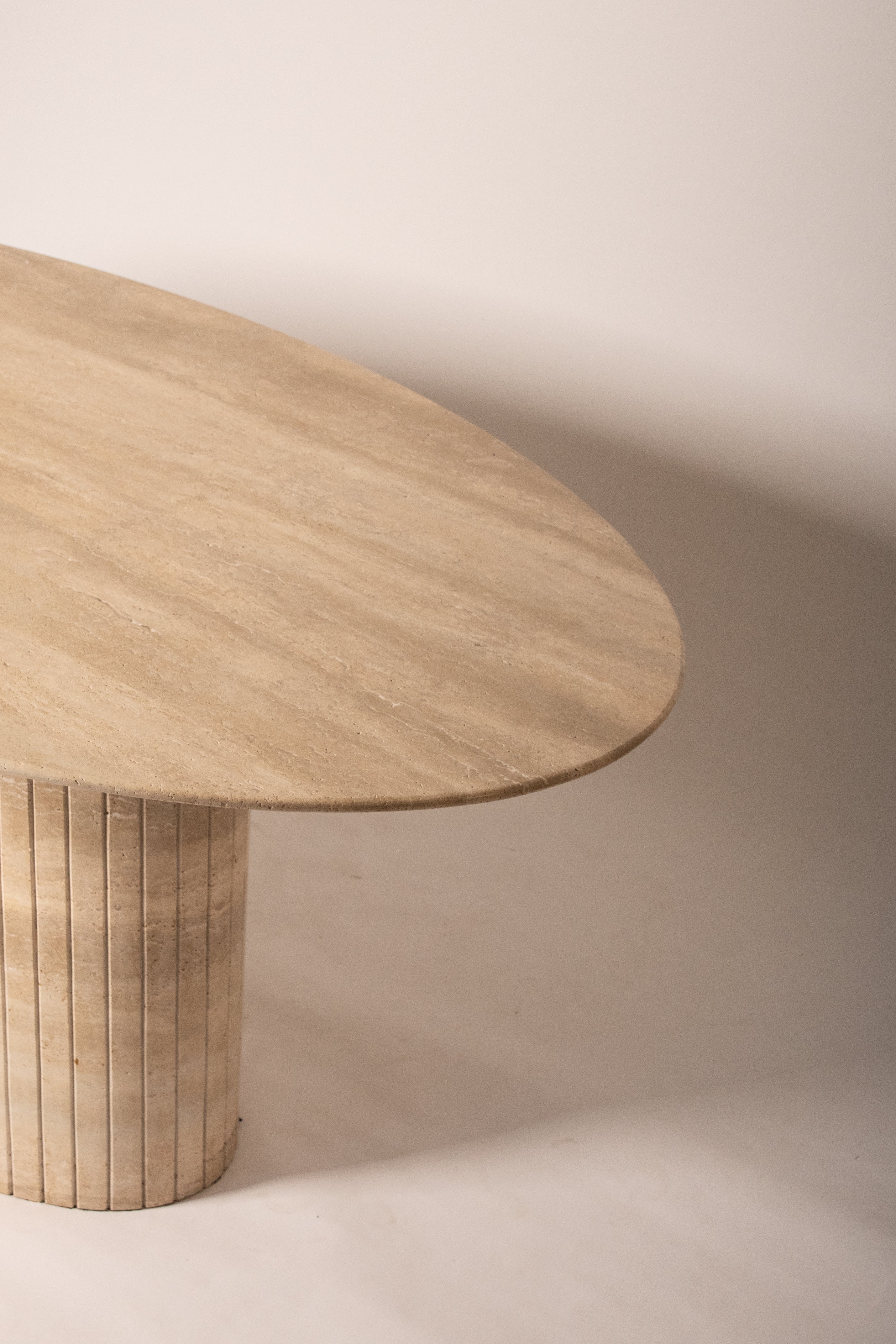 Oval Reed Dining Table In Beige Travertine