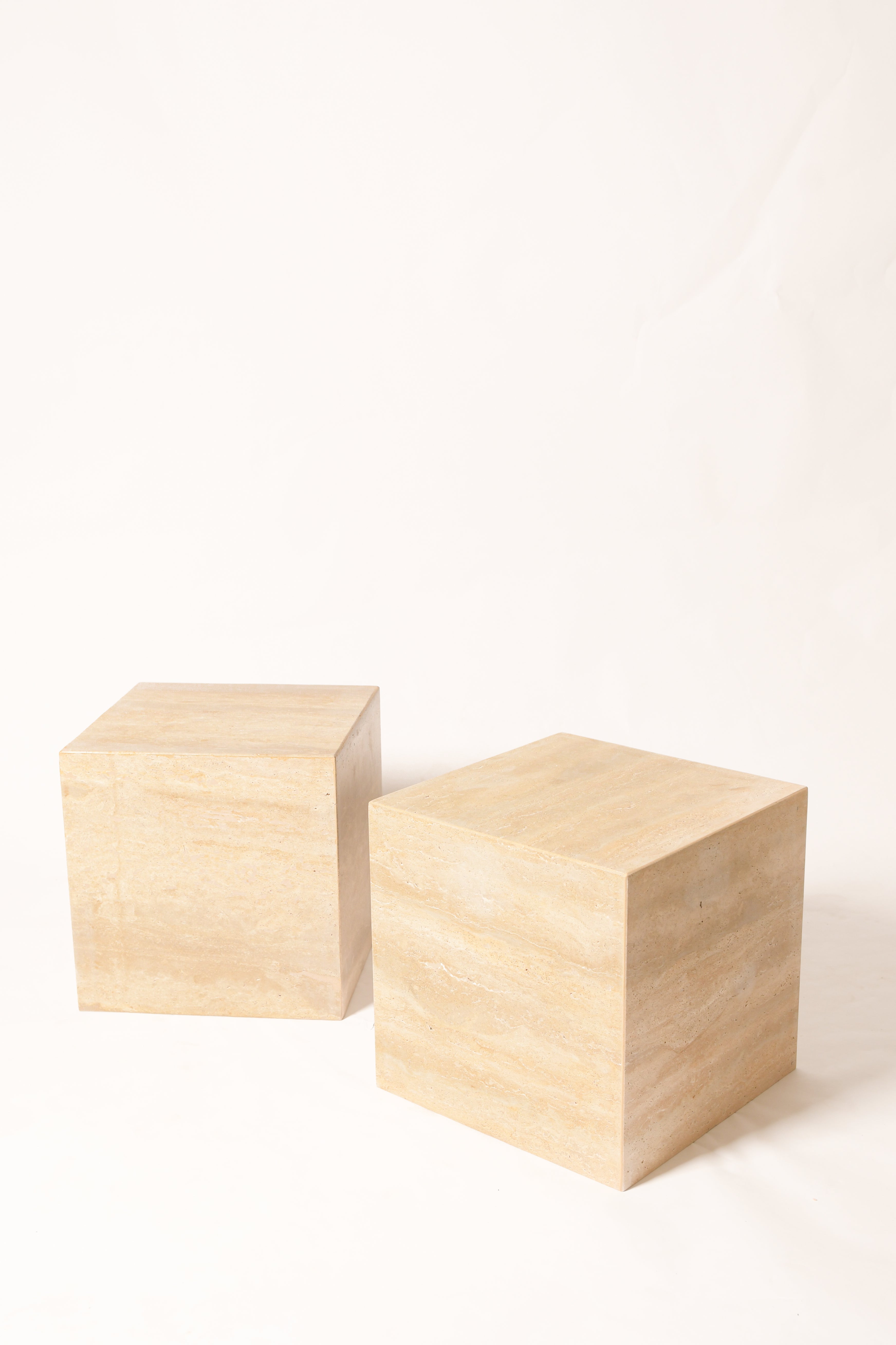 Cube Side Table In Beige Travertine