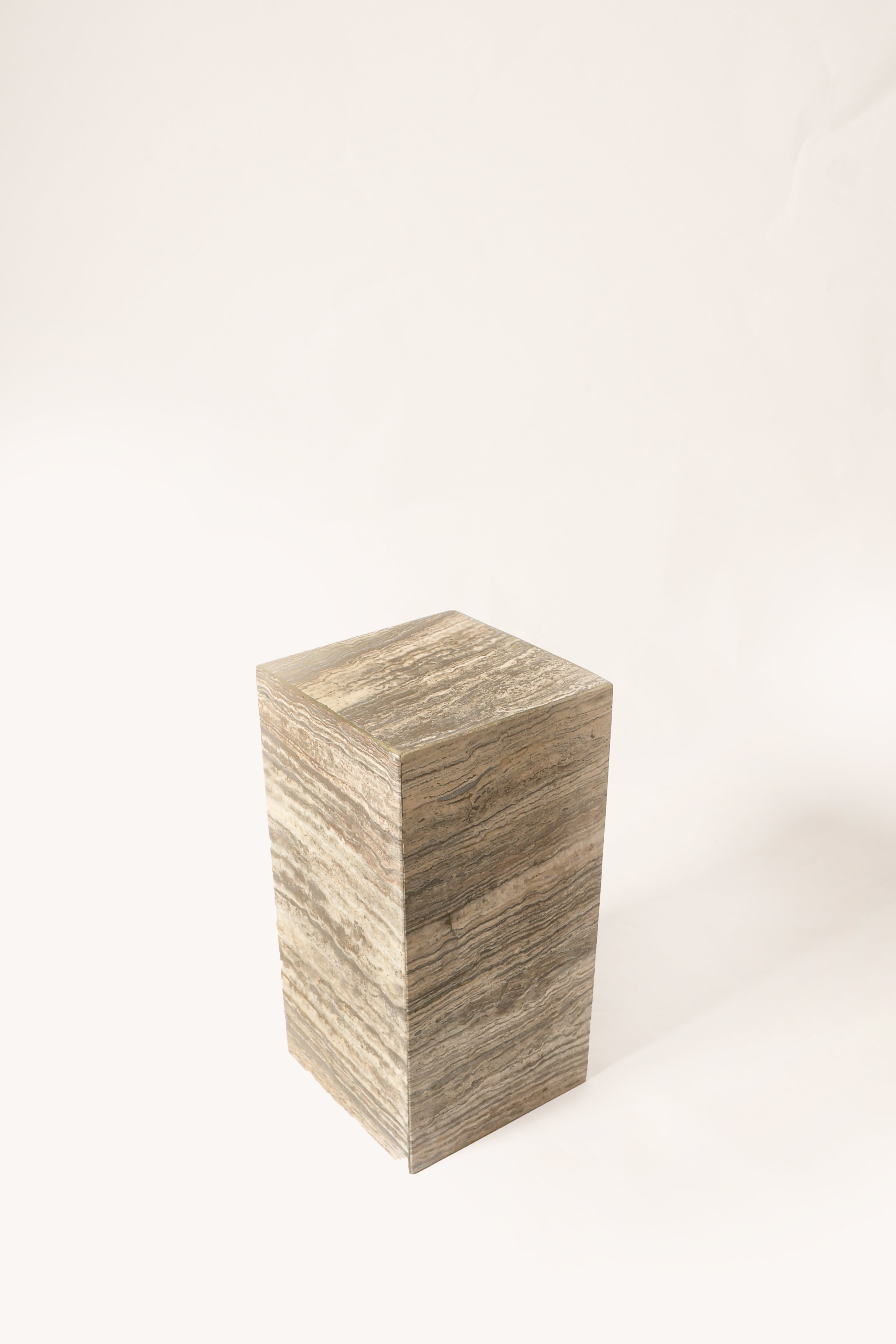 Plinth Side Table In Silver Travertine