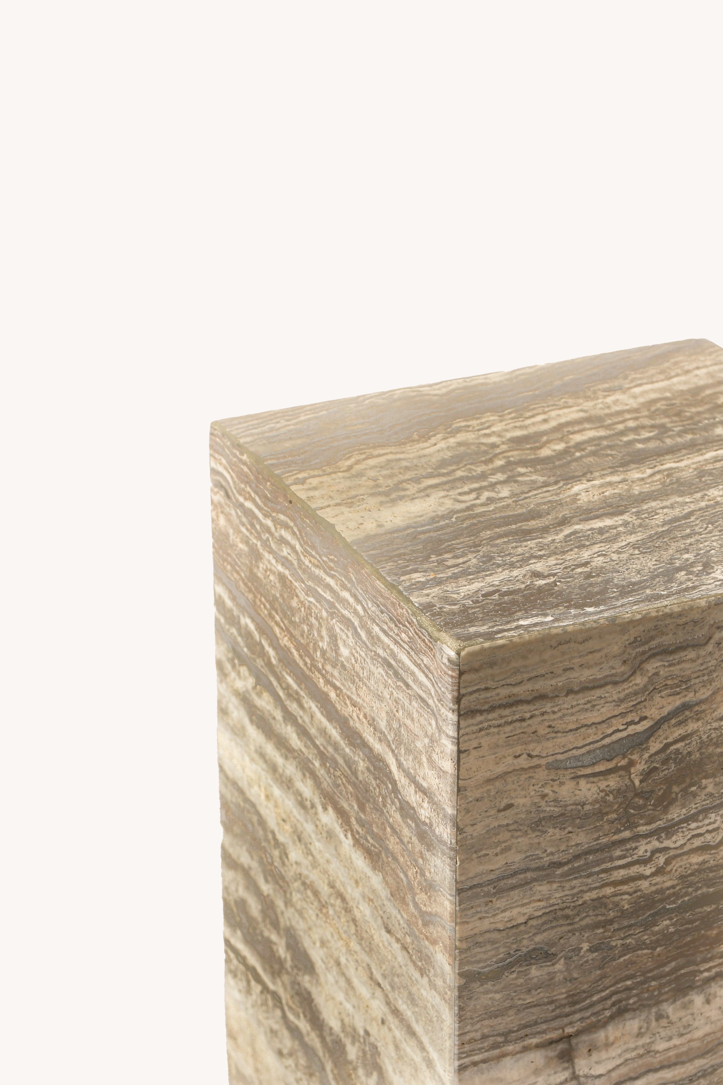 Plinth Side Table In Silver Travertine