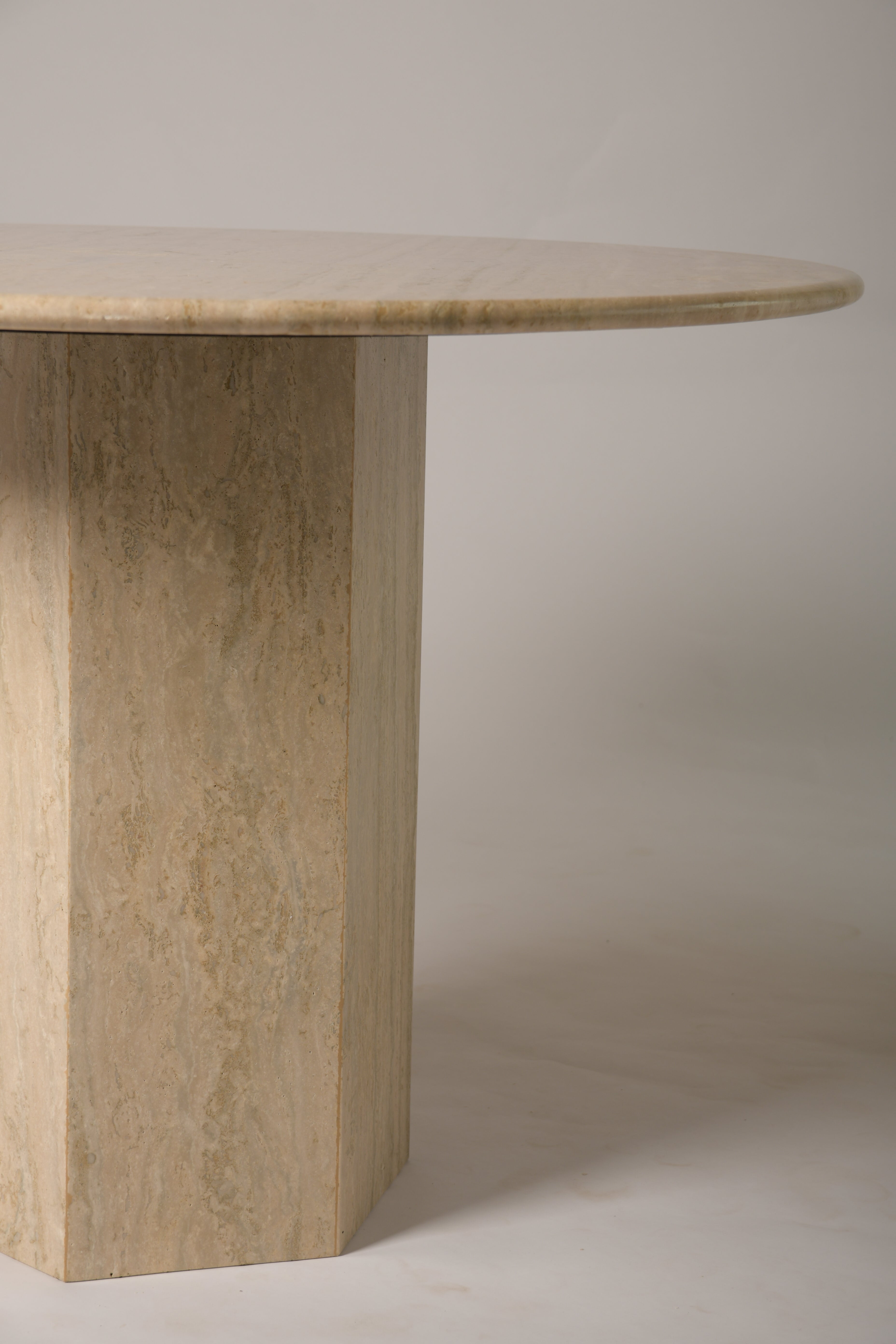 Hex Round Dining Table In Beige Travertine