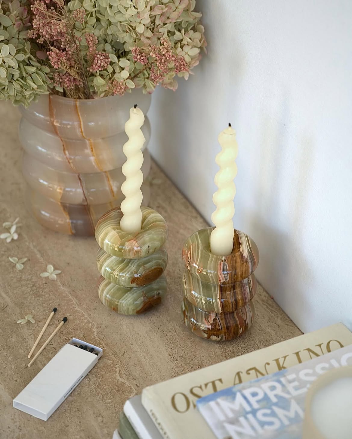 The Bubble Candleholder Light Green Onyx