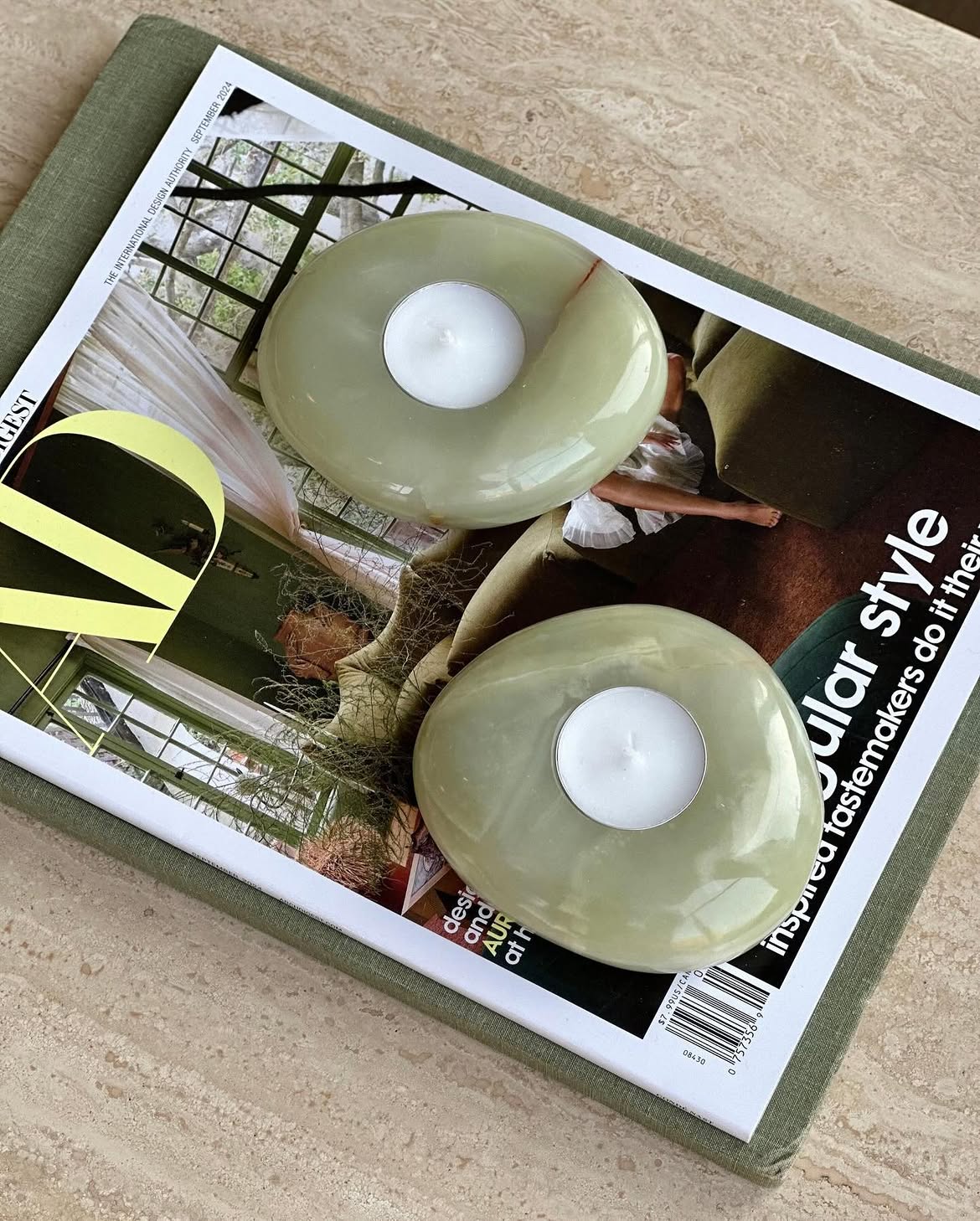 Pebble Tea Light Candle White onyx