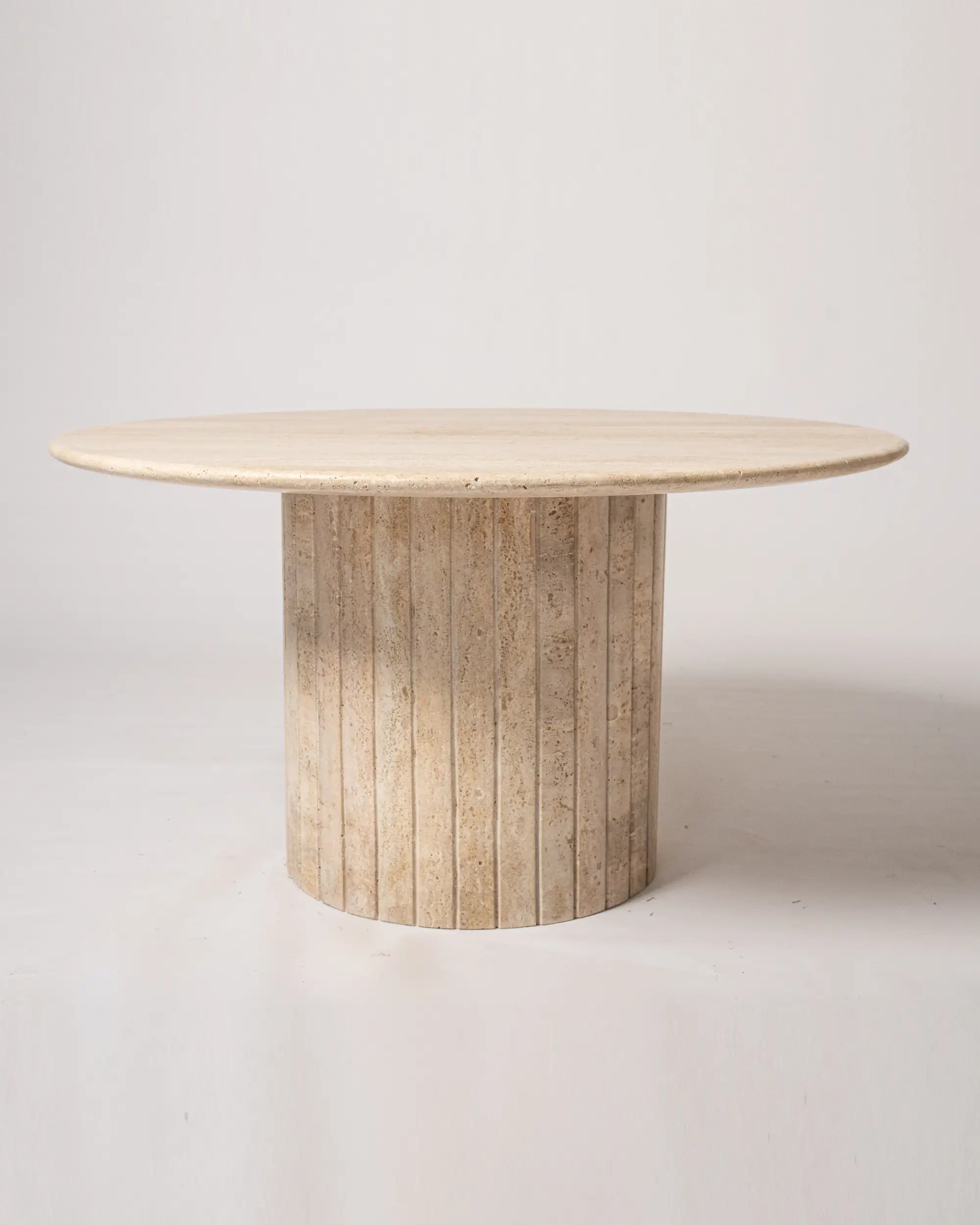 Round Reed Coffee Table In Beige Travertine
