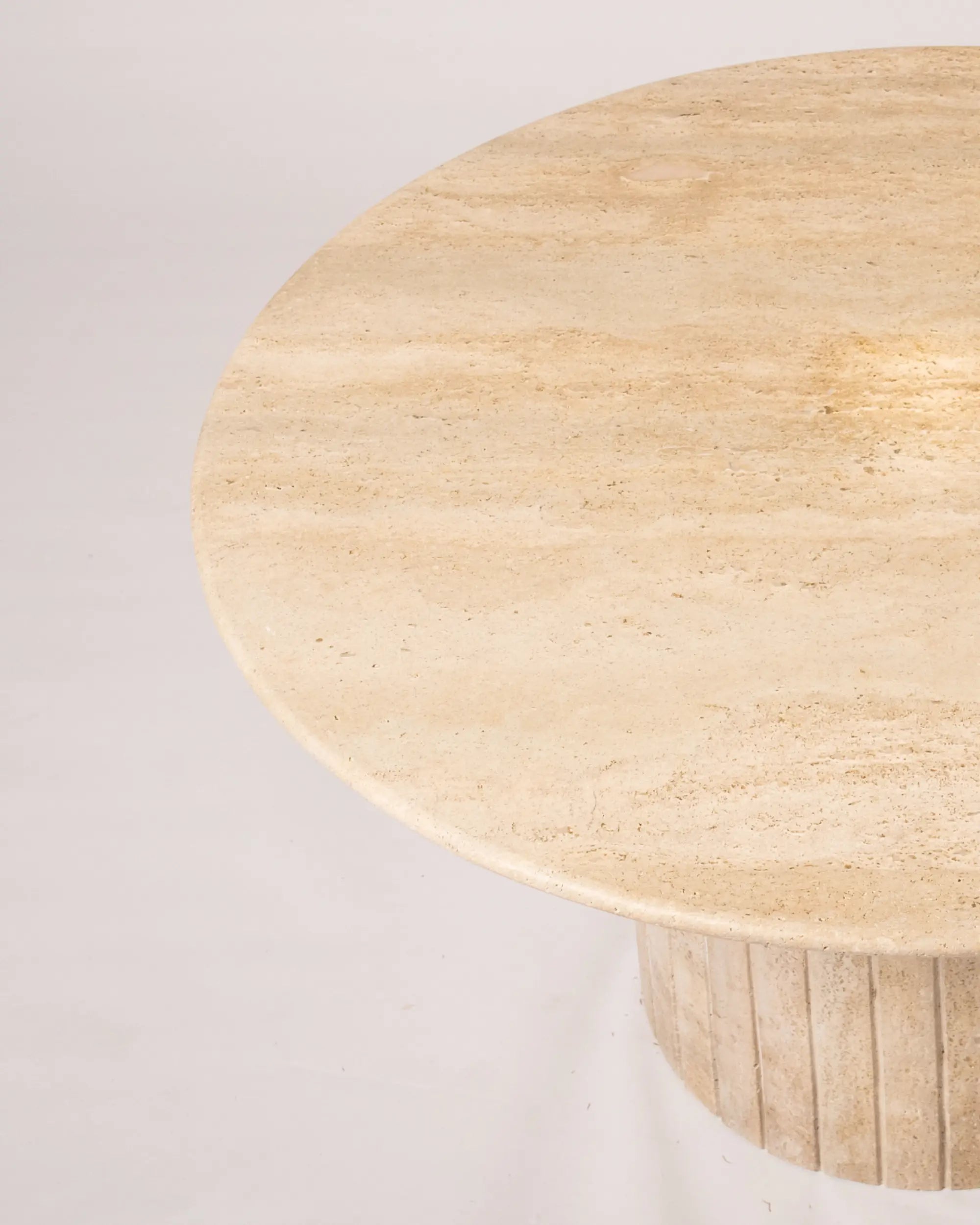 Round Reed Coffee Table In Beige Travertine
