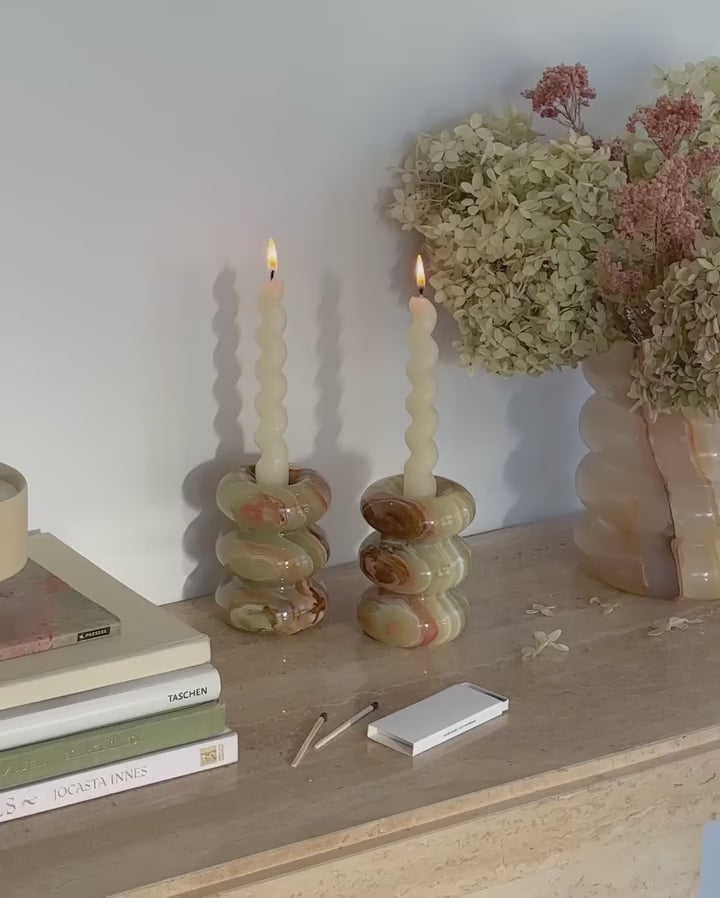 The Bubble Candleholder Light Green Onyx