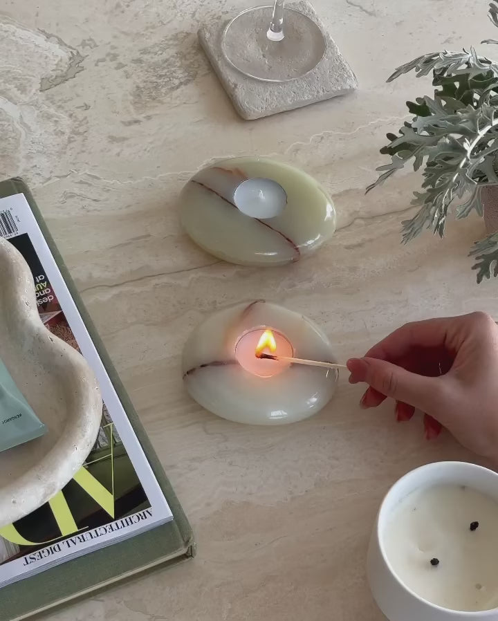 Pebble Tea Light Candle White onyx